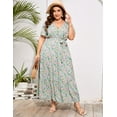 thumbnail image 4 of Plus Size Wedding Guest Maxi Dresses for Curvy Women, Summer Casual Floral Long Party Sundress with 3/4 Sleeve, 4 of 8