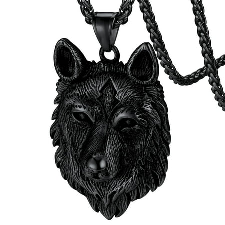 Faithheart Norse Viking Wolf Pendant Necklace For Men Black Stainless Steel Scandinavia Jewelry Gift Amulet For Dad Son Birthday Christmas