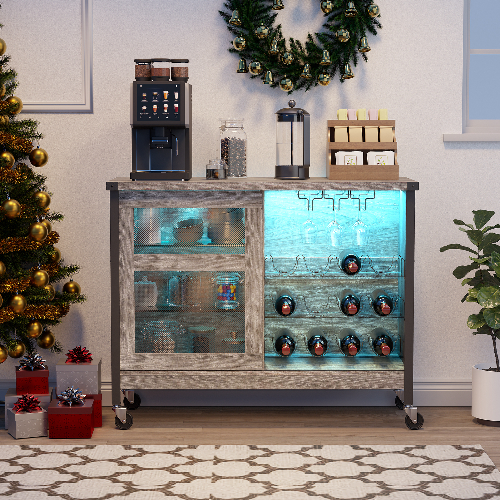 Wine Liquor Bar for Home, Coffee Bar with RGB LED