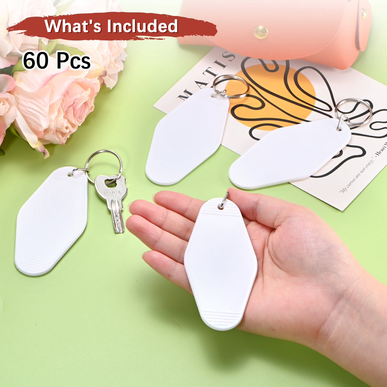 Blank Hotel Keychain Tags [60PCS] - Plastic Rhombus Blank Motel Keychain for Luggage Labels [White] Vintage Key Tags