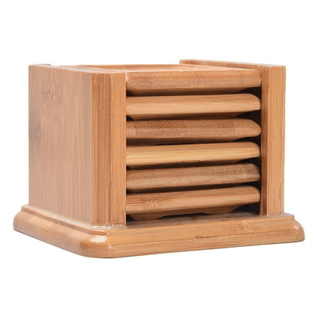 

1 set of Heat Resistant Bamboo Coasters Coffee Cup Pads Cup Mats with Rack