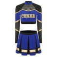thumbnail image 4 of iiniim 2Pcs Women Cheer Leader Outfit Long Sleeve Sequins Crop Top Skirt Set Schoolgirl Cheer Uniform Blue M, 4 of 7