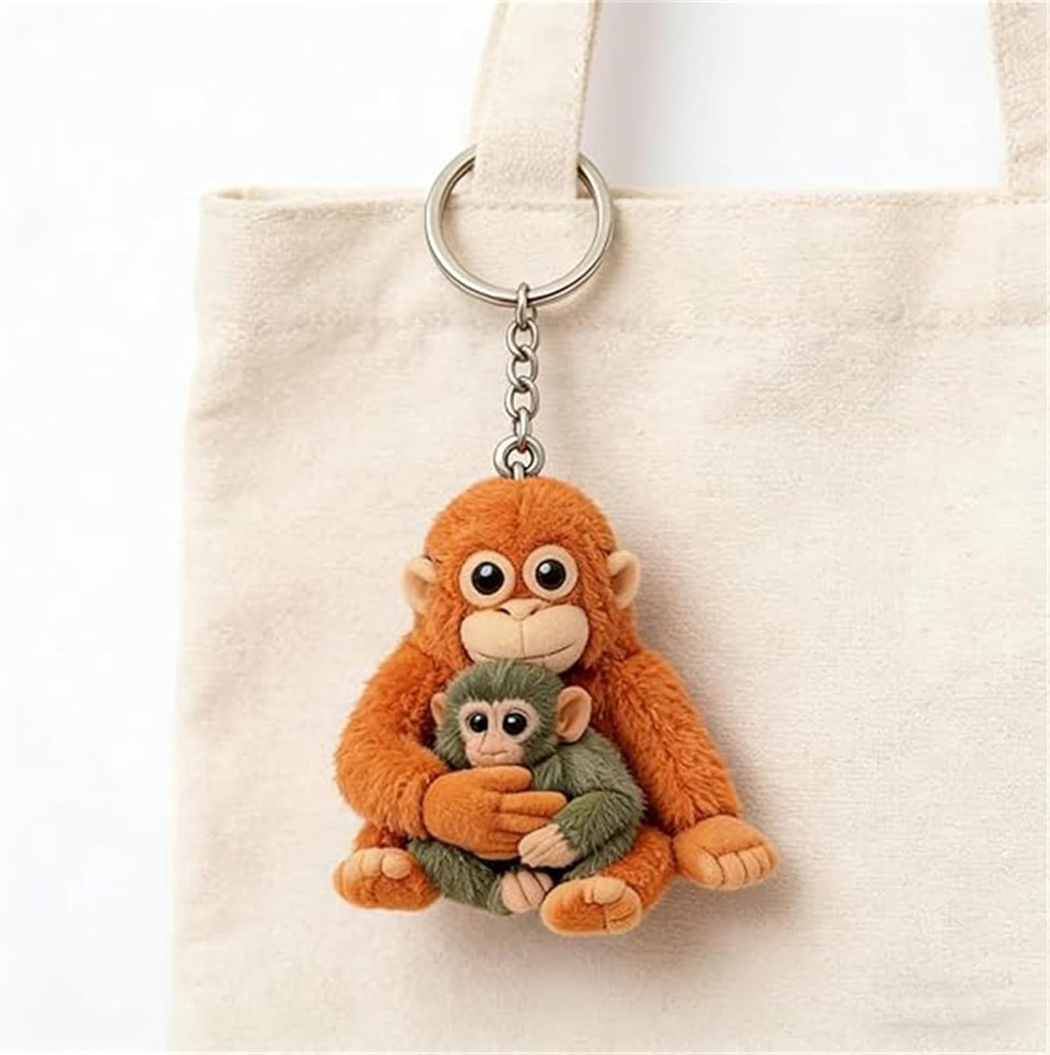 Esterze Punch Monkey Plush Keychains - Cute 3D Monkey Holding Plush Toy Keychain, Orangutan Stuffed Animal Key Ring Pendant for Backpack, Purse, Car Keys