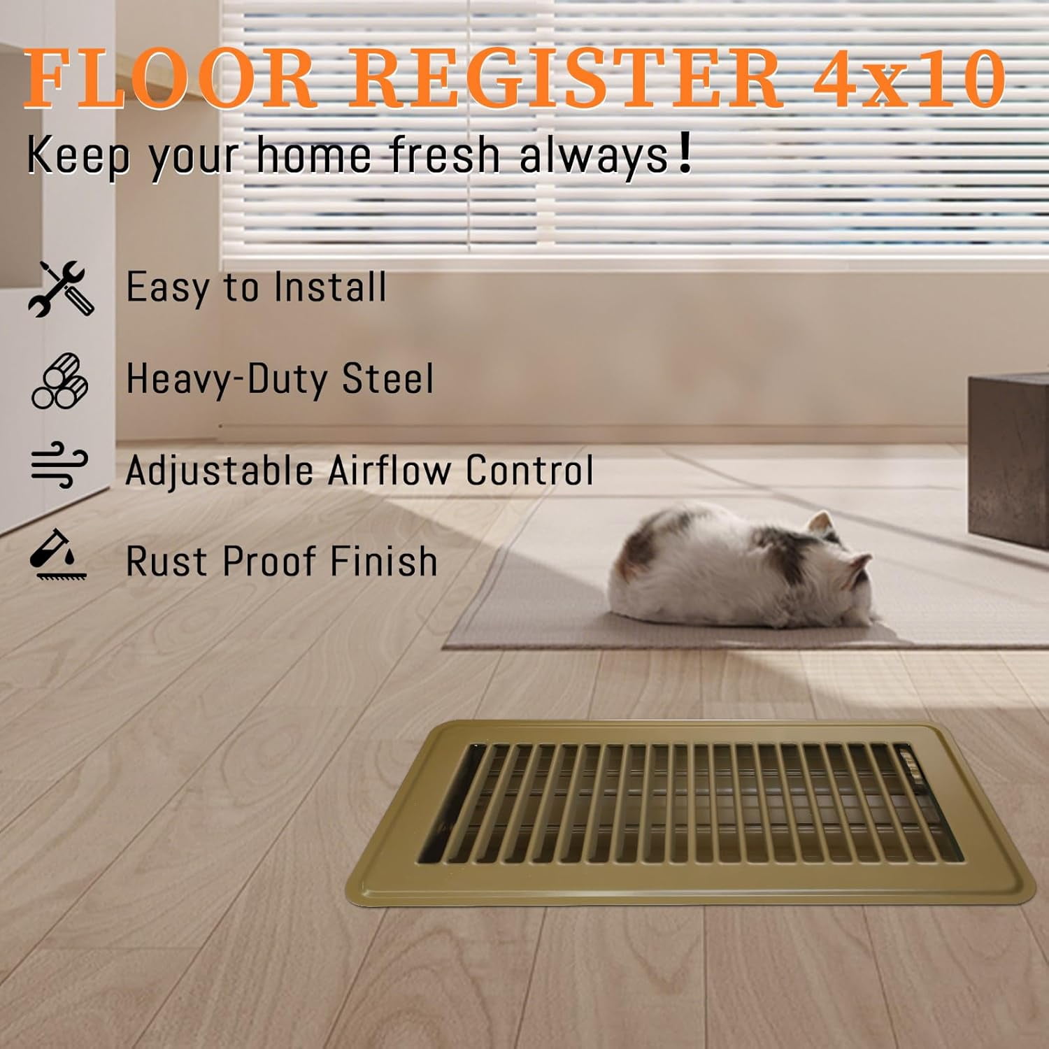 VIB 4" x 12" Brown Floor Register Vent Cover, 3 Pack Walkable Floor Grates with Adjustable Airflow, Powder-Coated Metal Vent Covers for Floor Wall Ceiling