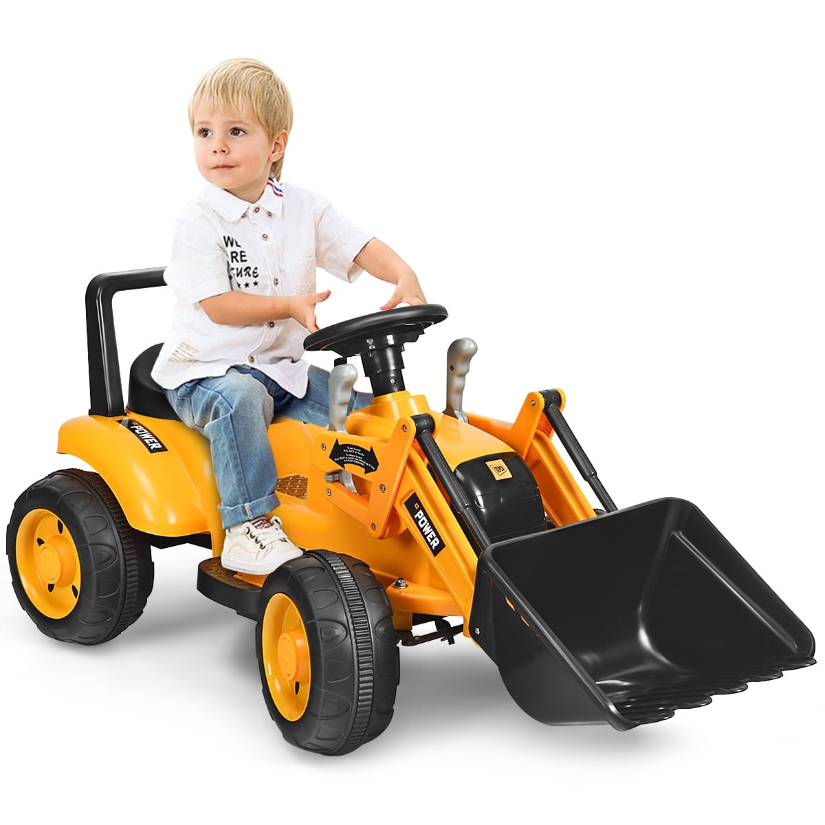 Kids Electric Ride On Toy Excavator Car Outdoor 6v Battery Powered Wheels Yellow 