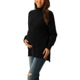 thumbnail image 4 of INSPIRE CHIC Women's Turtleneck Long Sleeve Spilt Hem Tunic Pullover Sweater M Black, 4 of 6