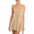 thumbnail image 2 of Women's Party Dress Club Dress Sleeveless Square Neck Adjustable Straps Bow Tie A Line Sequin Dress for Cocktail Banquet,Gold,XL, 2 of 5