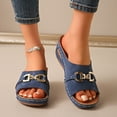 thumbnail image 2 of Rokment Womens Orthopedic Wedges Slides Dress Sandals Beach Summer Fashionable Casual Leather Open Toe Arch Support Platform Walking Slip on Dressy Mid Heels for Ladies Blue Size 9, 2 of 5