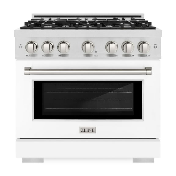 ZLINE 36 in. 5.2 cu. ft. Dual Fuel Range with 6 Burner Gas Cooktop and Electric Convection Oven in DuraSnow Stainless Steel with White Matte Door (HDRS-WM-36)