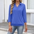 thumbnail image 5 of Lumtrix Womens Polo Shirts 3/4 Length Sleeve Summer Tops Business Casual Tees Collared V Neck Blouses Loose Fit Blue M, 5 of 6