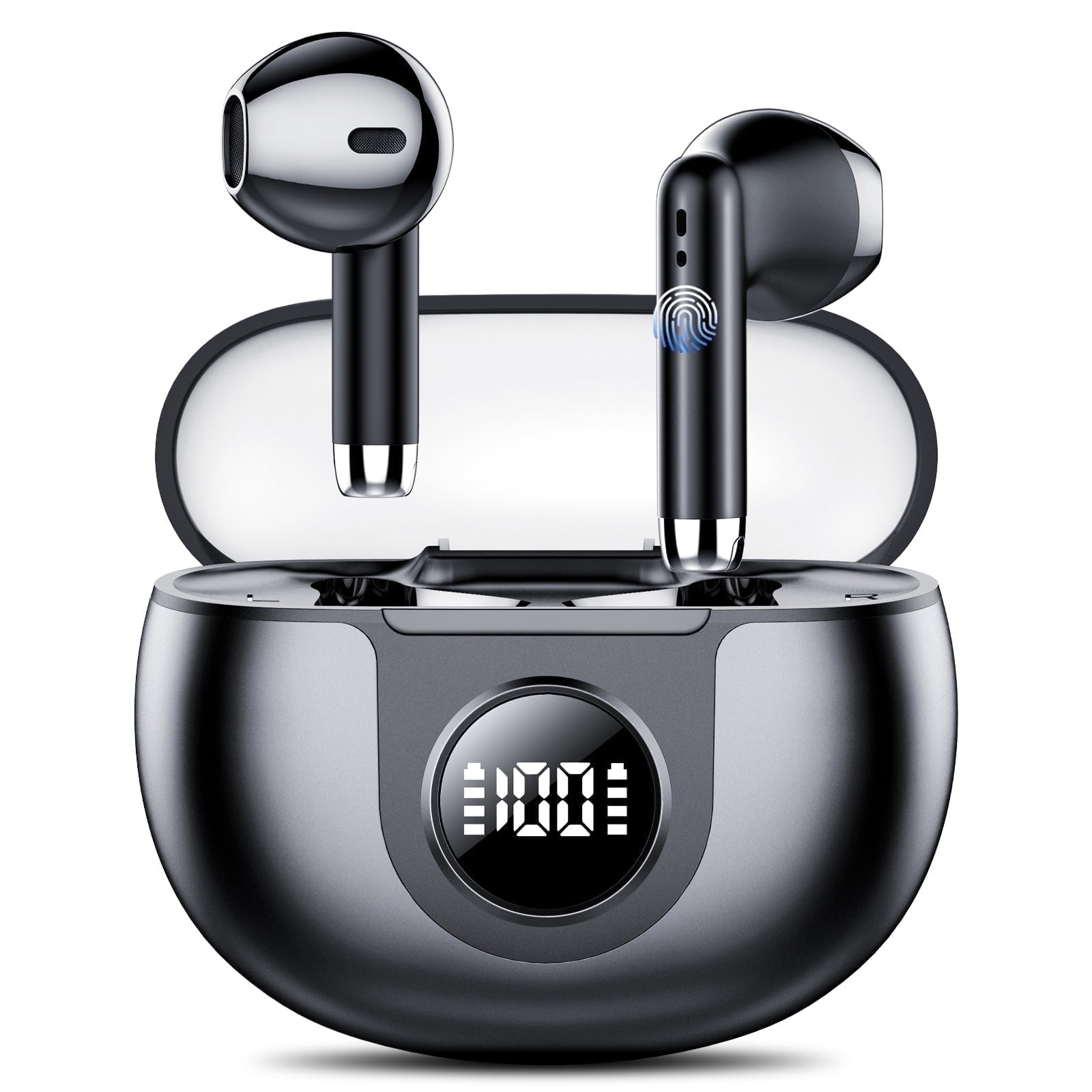 Wireless Earbuds Bluetooth V5.4 Headphones 60H Playback Deep Bass Stereo Ear Buds with LED Power Display Charging Case IPX7 Waterproof Earphones with Mic Headset for Laptop Pad Android/iOS Phones
