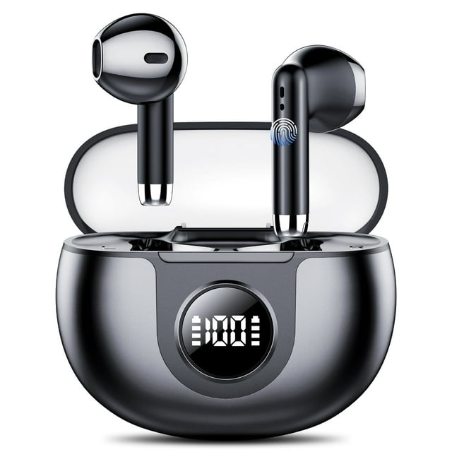 Audífonos Inalámbricos Bluetooth V5.4 Audífonos 60H de Reproducción Bajos Profundos Estéreo con Pantalla de Energía LED Estuche de Carga Audífonos Impermeables IPX7 con Micrófono para Laptop Pad Telé
