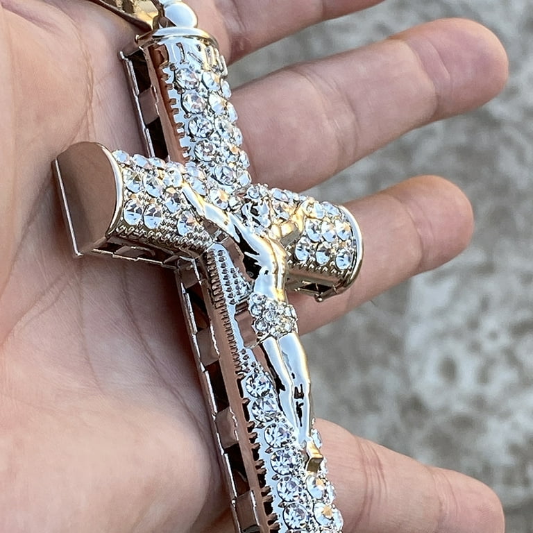 HH Bling Empire Diamond Cross Necklace for Men and Women,Silver or 14K Gold  Cross Pendant for Teens,Iced Out Cross Chains Hip Hop 24 Inch (Cross  A-silver & Rope) 