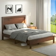 thumbnail image 2 of Gymax Walnut Queen Size Bed Frame Platform Slat High Headboard Bedroom Rubber Wood Leg, 2 of 6