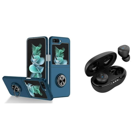 BEMZ Lightweight Slim Shockproof Magnetic Mount Holder Case (Night Blue) with Noise-Cancelling Wireless Earbuds with Charging Case for Samsung Galaxy Z Flip 5