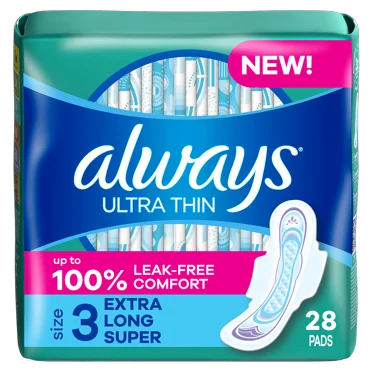 Always Ultra Thin Size 3 Extra Long Super With Flexi-Wings, 28 Count, 2 Pack