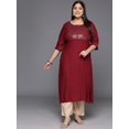thumbnail image 4 of Women Plus Size Maroon Sequinned Yoke Design Kurta, 4 of 6