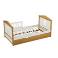 thumbnail image 5 of Twin Size House Shape Bed With Trundle Wooden Bed For Girls Boys Teens, No Box Spring Needed, Walnut And White, 5 of 9