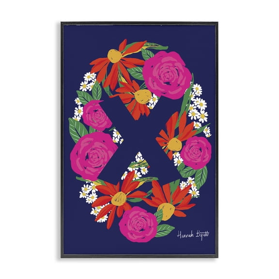 Stupell Industries Eclectic Floral Bloom Letter X Black Framed Giclee Art, 12 x 18, by Hannah Byatt
