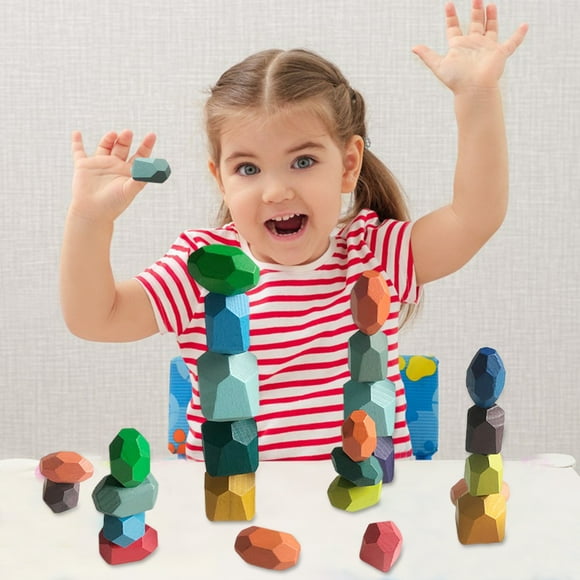 36Pcs Wooden Stacking Rock Toy Toddlers Hand-eye Coordination Balance Training Building Block Stack Stone Sensory Toy 3-6 Years Old Boys Girls Gifts
