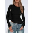 thumbnail image 5 of PRETTYGARDEN Womens Fall Long Sleeve Shirts Trendy Crew Neck Fitted Asymmetrical Going Out Tops Ruched Side Tee Blouse, 5 of 9