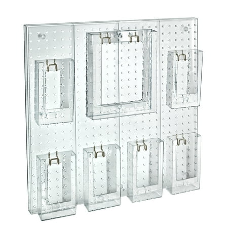 UPC: 0687368316051 | Azar Displays 700675 7 Pocket Multi Tier Wall Brochure Holder: 6 Trifold Size Pockets and 1 Letter Size Pocket Pegboard Wall Brochure Holder