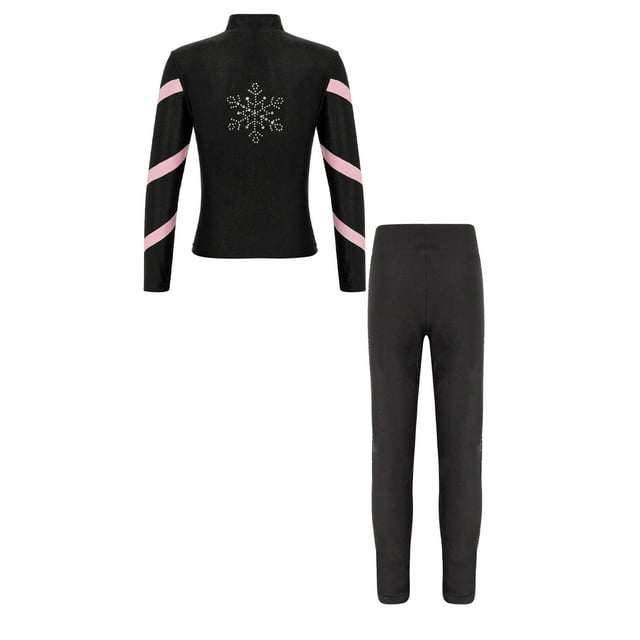 Sxiwei Kids Girls Rhinestones Ice Skating Clothes Set Figure Skating Pants with Jacket 2 Pcs Athletic Sports Outfits Pink 6