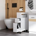 thumbnail image 4 of HOMCOM Wood Rolling Narrow Bathroom Side Storage Cabinet - White, 4 of 8