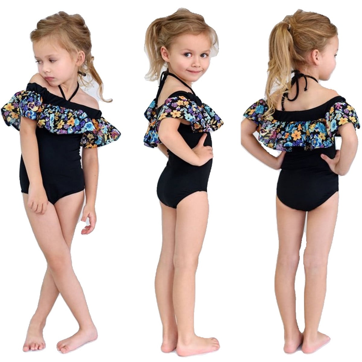 Adeliber Newborn Baby Girl Floral Swimsuit Ruffles Bathing Suit Bikini Striped Swimwear for Baby Girls Beach Wear
