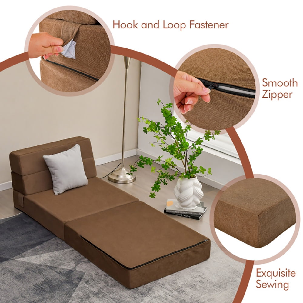 Finihen Convertible Sleeper Bed, Folding Sleeper Chair Sofa Bed, Tri-Fold Folding Chair, for Living Room, Bedroom, Apartment, Dorm, Brown Finihen Convertible Sleeper Bed, Folding Sleeper Chair Sofa Bed, Tri-Fold Folding Chair, for Living Room, Bedroom, Apartment, Dorm, Brown
