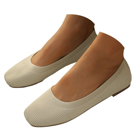 Mepaouo Womens Slip on Work Shoes Square Closed Toe Ballet Dress Shoes Washable Ladies Casual Flats