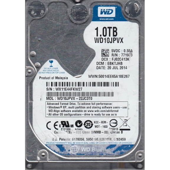 WD10JPVX-22JC3T0, DCM EBKTJHB, Western Digital 1TB SATA 2.5 Hard Drive
