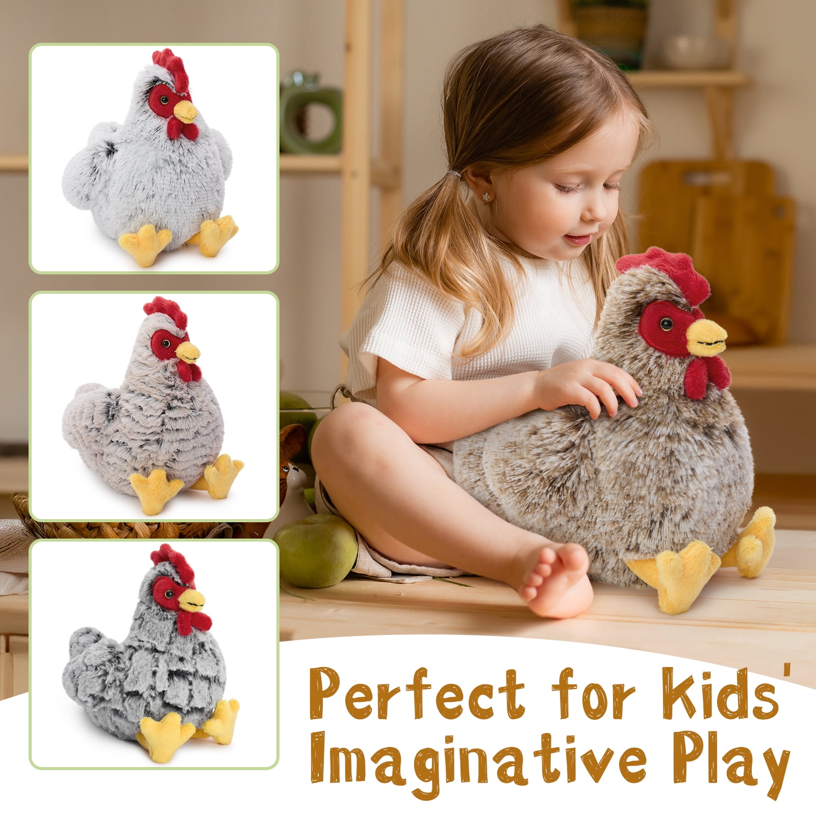MorisMos 4 Packs Weighted Chicken Stuffed Animals 9.8'' Hen Bulk Plush Toy