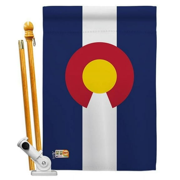 Americana Home & Garden AA-SS-HS-140506-IP-BO-D-US18-AG 28 x 40 in. Colorado States Impressions Decorative Vertical Double Sided House Flag Set & Pole Bracket Hardware Flag Set
