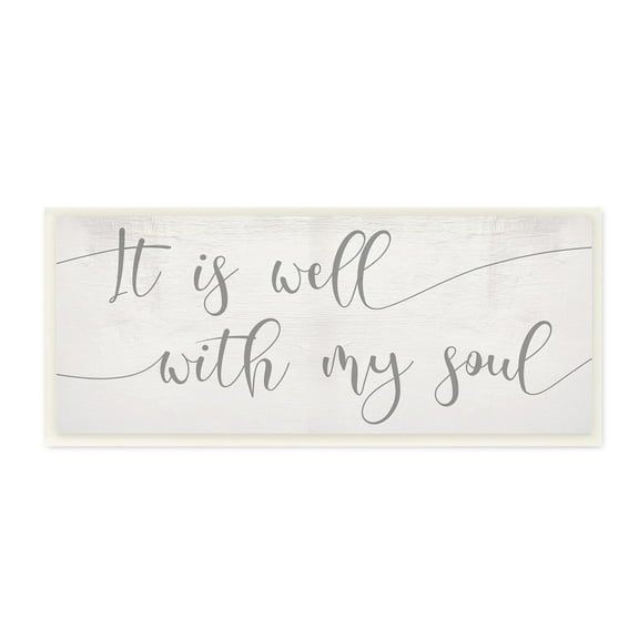 Stupell Industries Well With My Soul Quote Soft Grey Script Inspirational Painting Unframed Art Print Wall Art, 7 x 17