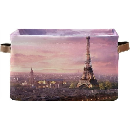 

BESTKITTY Eiffel Tower Pattern Storage Basket Canvas Organizer With Handles Large Collapsible Storage Bins Boxes for Home Office - 2 Pack