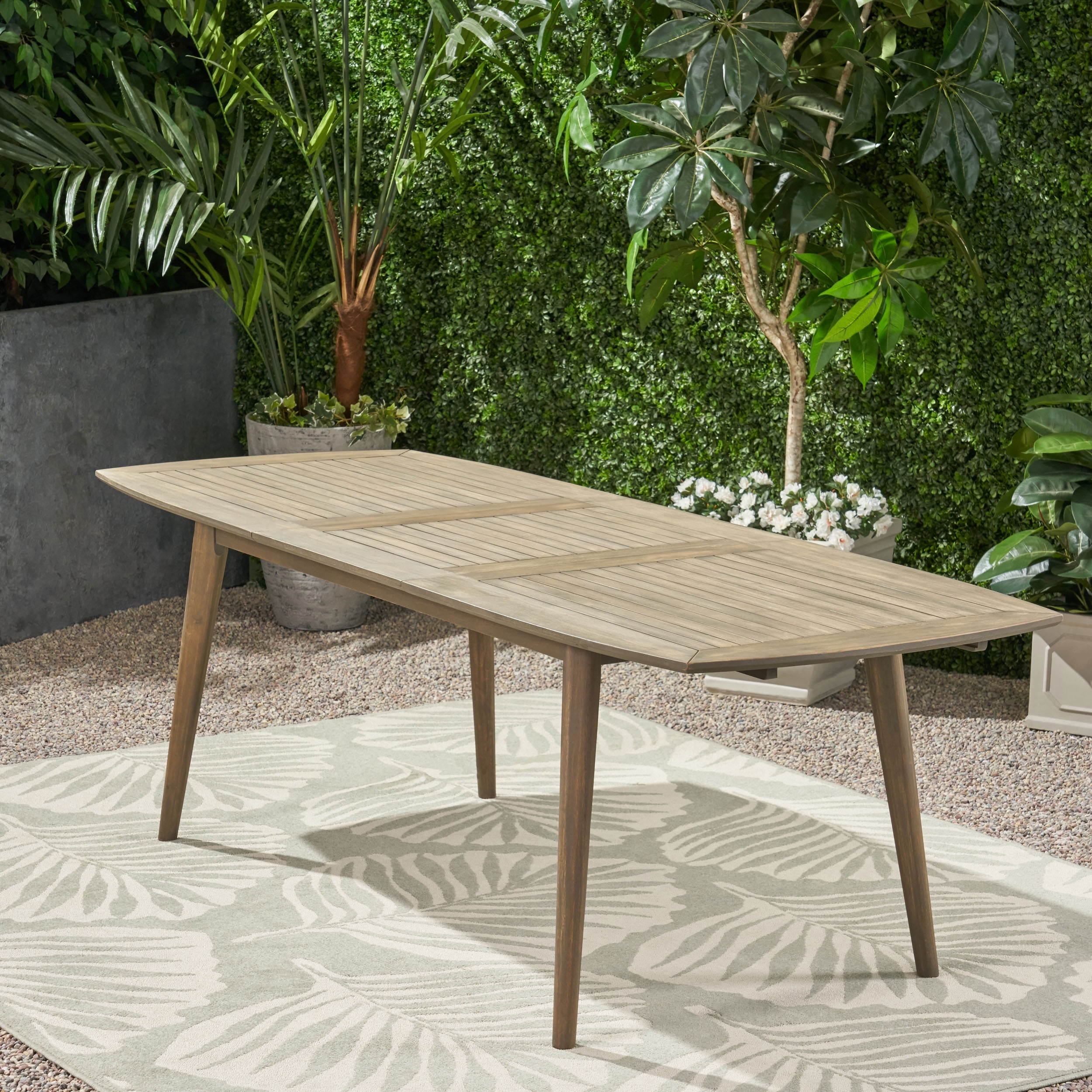 Outdoor Expandable Dining Table, Solid Acacia Wood Structure for Patio Garden, Gray