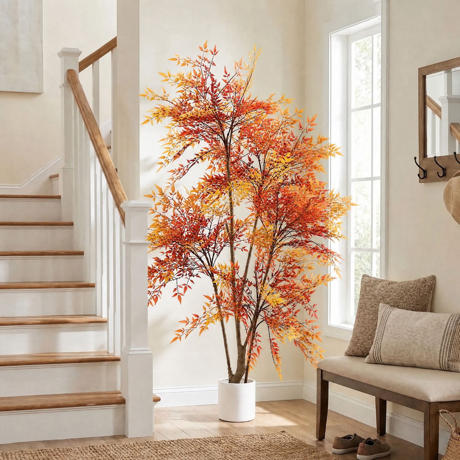 Easy4Home 5.9FT Artificial Plant Fake Nandina Potted Indoor Faux Floor Plant for Home Office Decor, Red