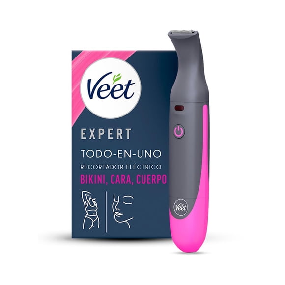 Veet® Expert Recortador Eléctrico todo en uno para mujer | Recortador de vello eléctrico para zona de bikini, cara y cejas | Recargable con carga USB y accesorios | 100%