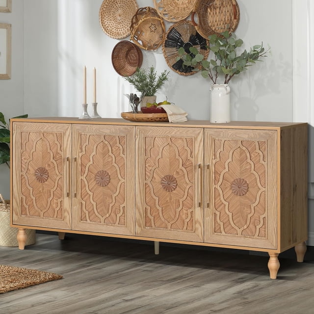 Grande Armoire de Rangement avec Poignée en Métal Adaptée pour Salon, Cuisine, Entrée (Bois Naturel), Armoires
