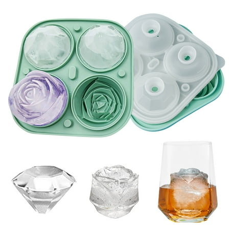 

Neriahe Kitchen Supplies Rose Ice-cube Trays Diamond Ice Mould 4 Cavity Silicone Ice Ball Maker Easy Release Ice Maker For Cocktails Whiskey & Homemade Juice Durable