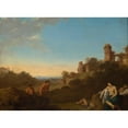 thumbnail image 2 of Cornelis Van Poelenburch 14x11 Black Ornate Wood Framed Double Matted Museum Art Print Titled: Satyrs and Sleeping Nymphs Against Italian Landscape (1620-1630), 2 of 5