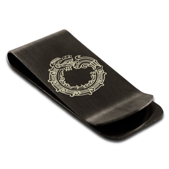 Stainless Steel Aztec Ouroboros Serpent Rune Engraved Money Clip Credit Card Holder