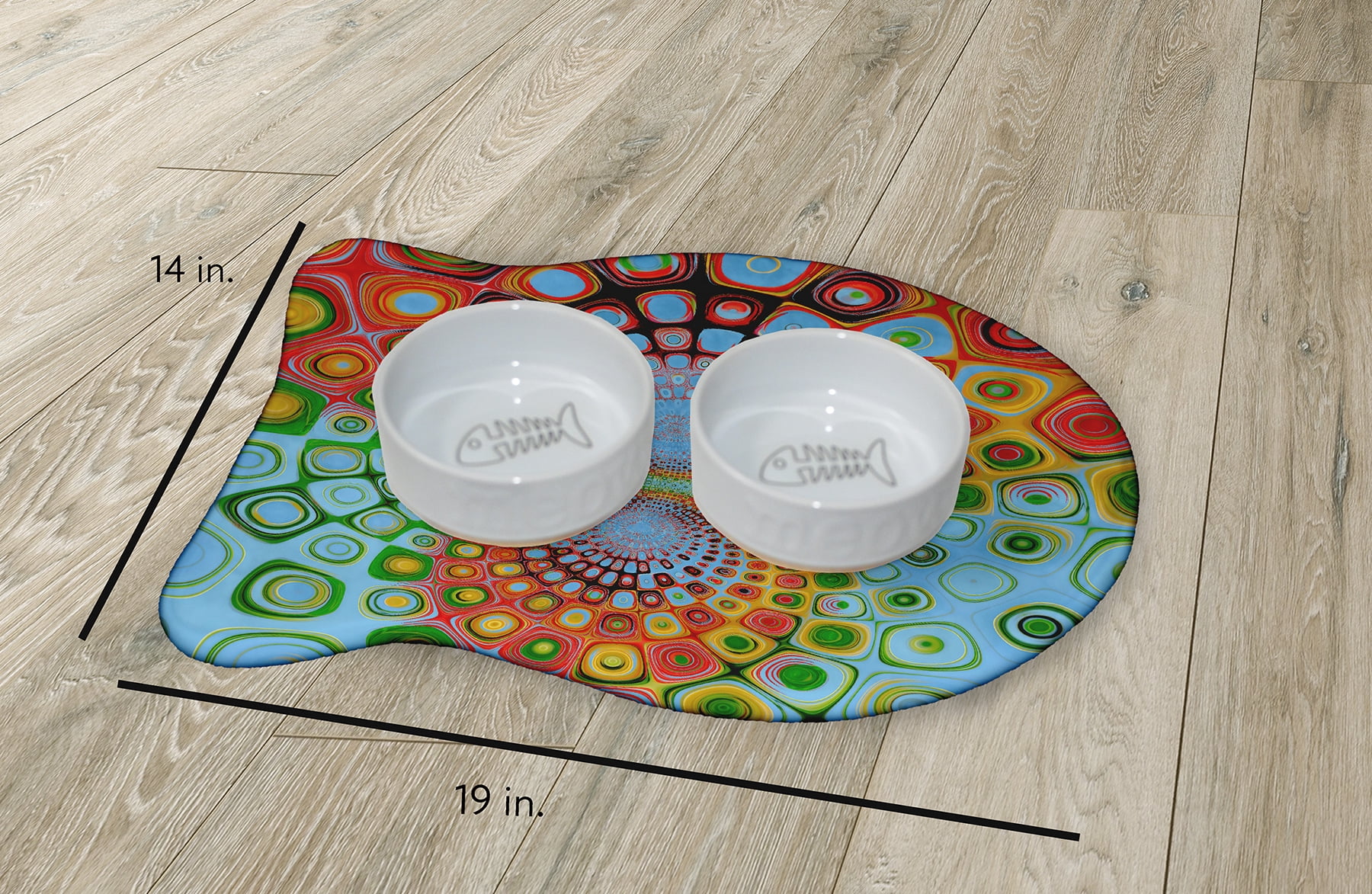 Simply Daisy Phychedelic Swirls Fish Shape Pet Feeding Mat for Cats