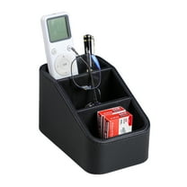 PU Leather Remote Control Holder, Small Desk Organizer Office Supply Bedside Caddy for Nightstand End Table Couch, Pen Remote Organizer with 3 Compartments (Black)