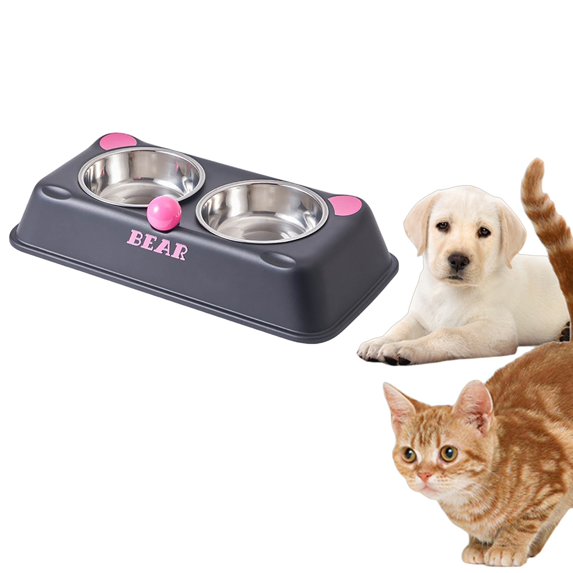 Cat & Dog Bowls Stainless Steel Double Bowl for Cats and Dogs Easy to Clean Ideal for Meals and Water