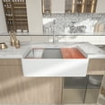 thumbnail image 3 of LOGMEY 33"x20" White Ceramic Farmhouse Workstation Kitchen Sink - Single Bowl, 3.5" Drain, Accessories Included (Cutting Board, Colander, Drying Rack), 3 of 8