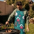 thumbnail image 3 of Dark Green Christmas Tree and House Pattern Apron-Garden Aprons for Women with Pockets-Cotton Linen Waterproof Kitchen Cooking Gardening Aprons Adjustable for Kitchen,Cooking,BBQ and Salon 33"x27", 3 of 7
