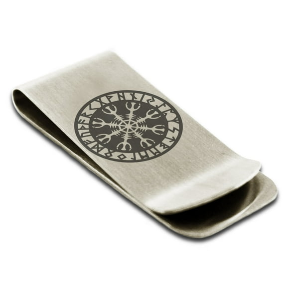 Tioneer Stainless Steel Helm of Awe Viking Norse Engraved Money Clip Credit Card Holder