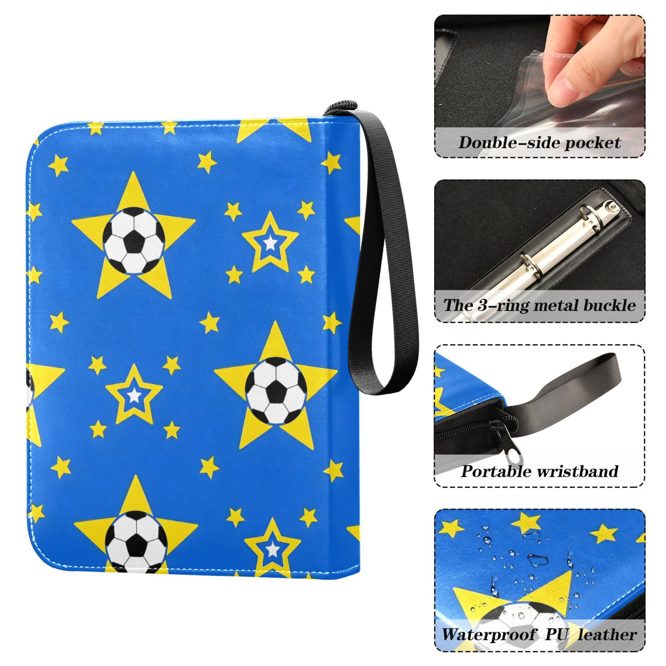 Trading Card Binder Album 400 Pockets 50 Removable 4-Pocket Pages Waterproof Soccer and Star